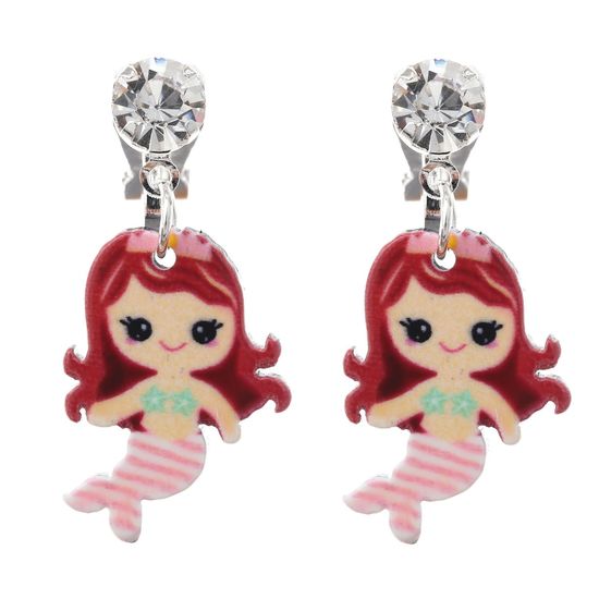 Pink Striped Mermaid Drop Clip On Earrings