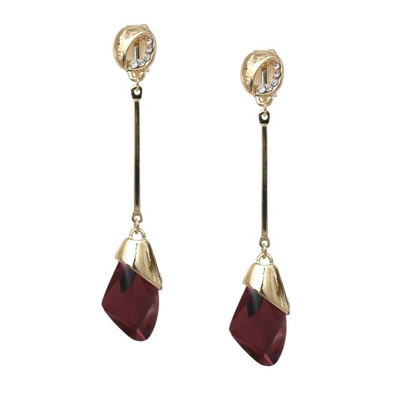 Maroon Butterfly Wing Crystal Gold-tone Drop Clip On Earrings