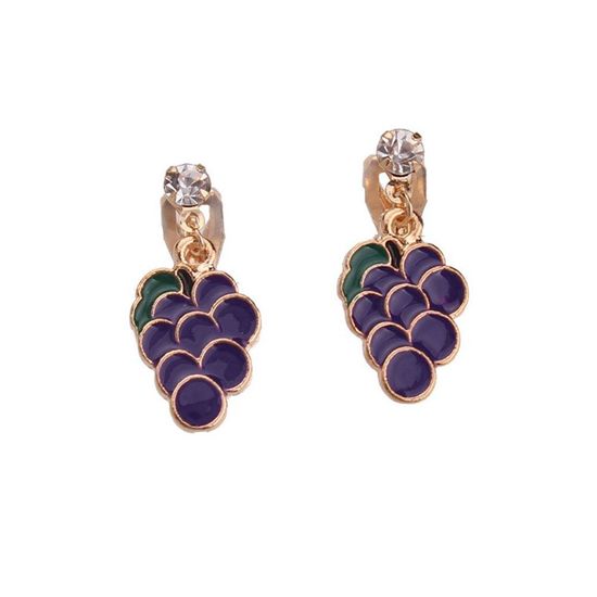 Purple Grapes Drop Clip On Earrings