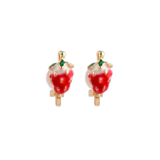 Red Strawberry Clip On Earrings