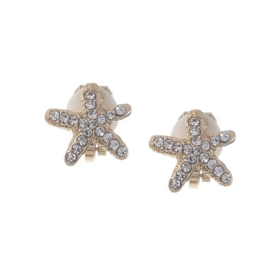 Gold Tone Crystal Starfish Clip On Earrings