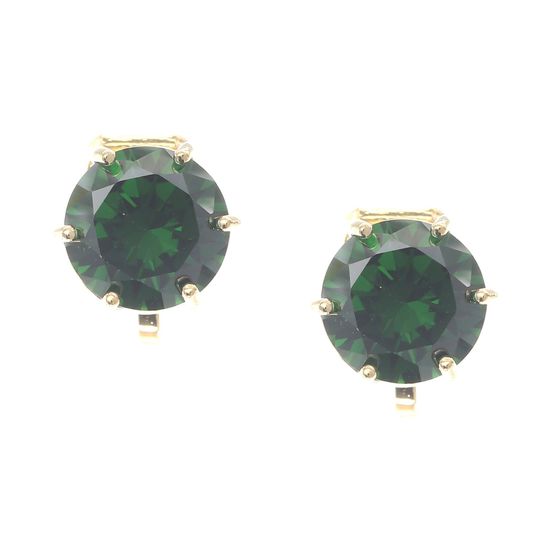 Simulated Green Emerald May Birthstone CZ Crystal Yellow Gold Plated Clip On Earrings