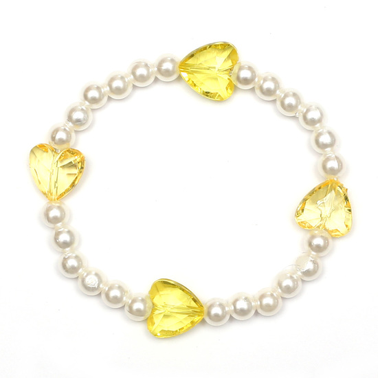 Goldenrod Transparent Acrylic Heart Beads and White Imitation Pearl Acrylic Beads Bracelet for Kids
