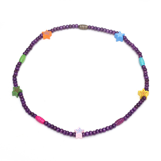 Indigo Wooden Beads with Colourful Stars Stretchy Necklace for Kids