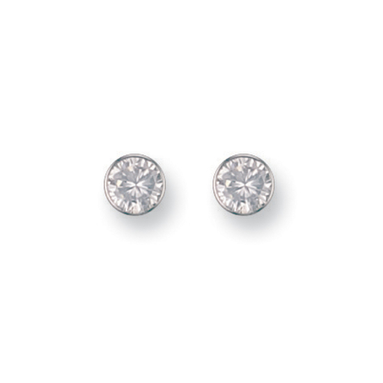 9ct White Gold 6mm Rubover Set CZ Stud Earrings