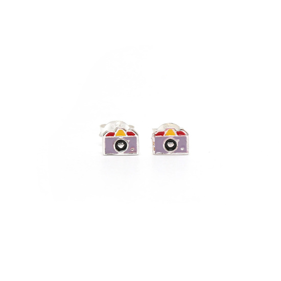 Sterling silver lilac enamel camera stud earrings