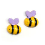 Yellow stripy bee with purple wings clip-on earrings