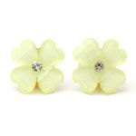 Chartreuse green crystal effect and rhinestone four leaf clover flower with gold-tone clip earrings