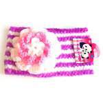 Purple and white stripe hairband with pink and white flower