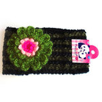 Black stripe hairband with green and pink flower