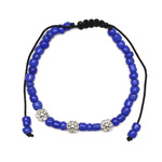 Fashion Shamballa Adjustable Bracelet for kids with Blue Glass Seed Beads, Tibetan Style Flowers Beads and Nylon Thread