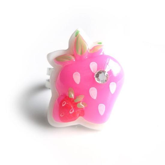 Pink strawberry adjustable ring