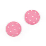 Pink and white polka dots fabric covered button clip-on earrings