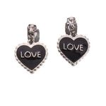 Black Love Heart Drop Clip On Earrings