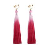 Rose Red Two Tone Tassel Drop Clip On Earrings