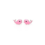 Sterling silver pink whales stud earrings